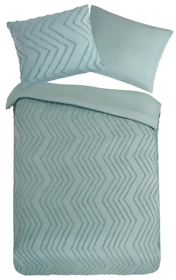 Lenjerie de pat verde-deschis din microfibră pentru pat de o persoană/extinsă 140x220 cm Pure Zigzag – Good Morning