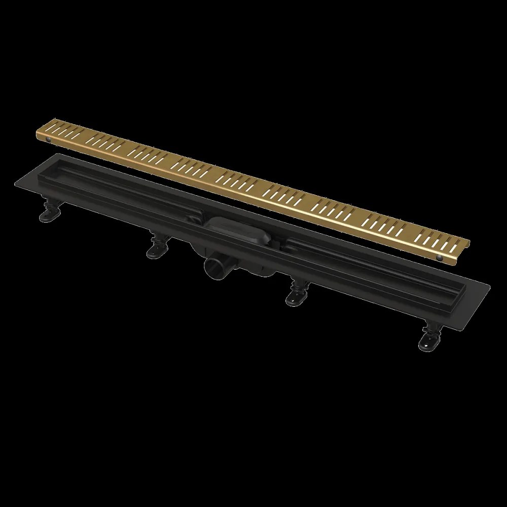 Rigola dus iesire laterala cu capac perforat auriu 650 mm Alcadrain APZ10BLACK-650BRASS 650 mm