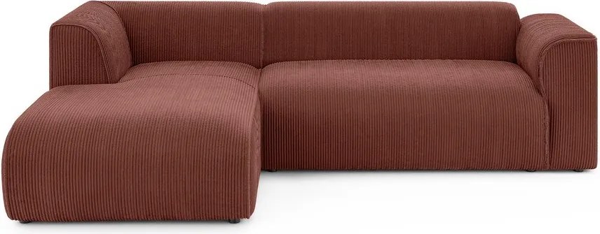 Colțar teracotă cu tapițerie din catifea reiată (cu colț pe partea stângă/cu șezlong) Merid – Ropez