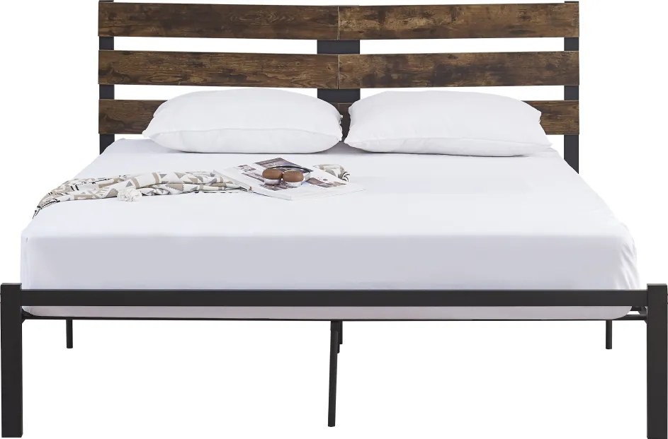 Pat matrimonial cu somieră, stejar rustic/metal, 180x200, ANEYA
