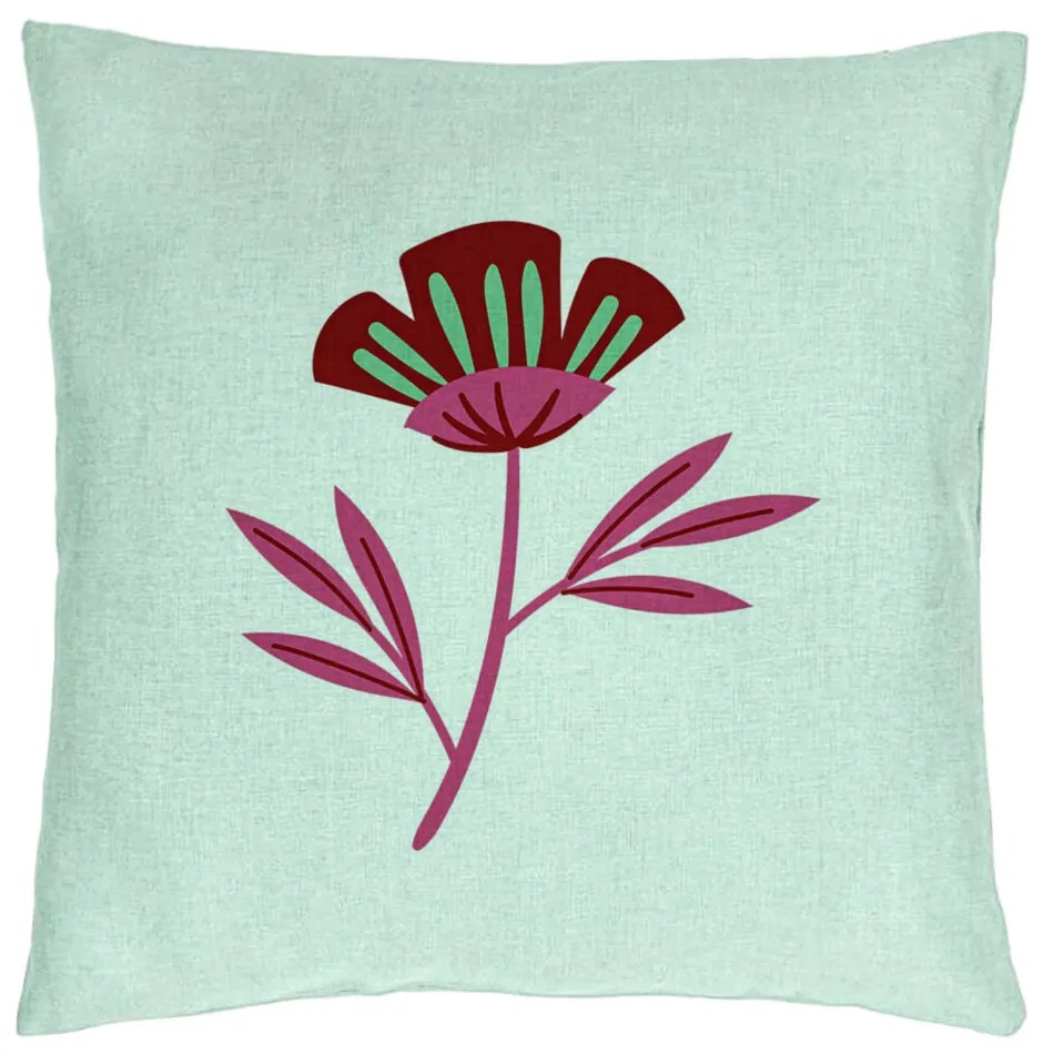 Perna Decorativa, Model Florale Red Paradise, 40x40 cm, Verde Menta, Husa Detasabila, Burduf