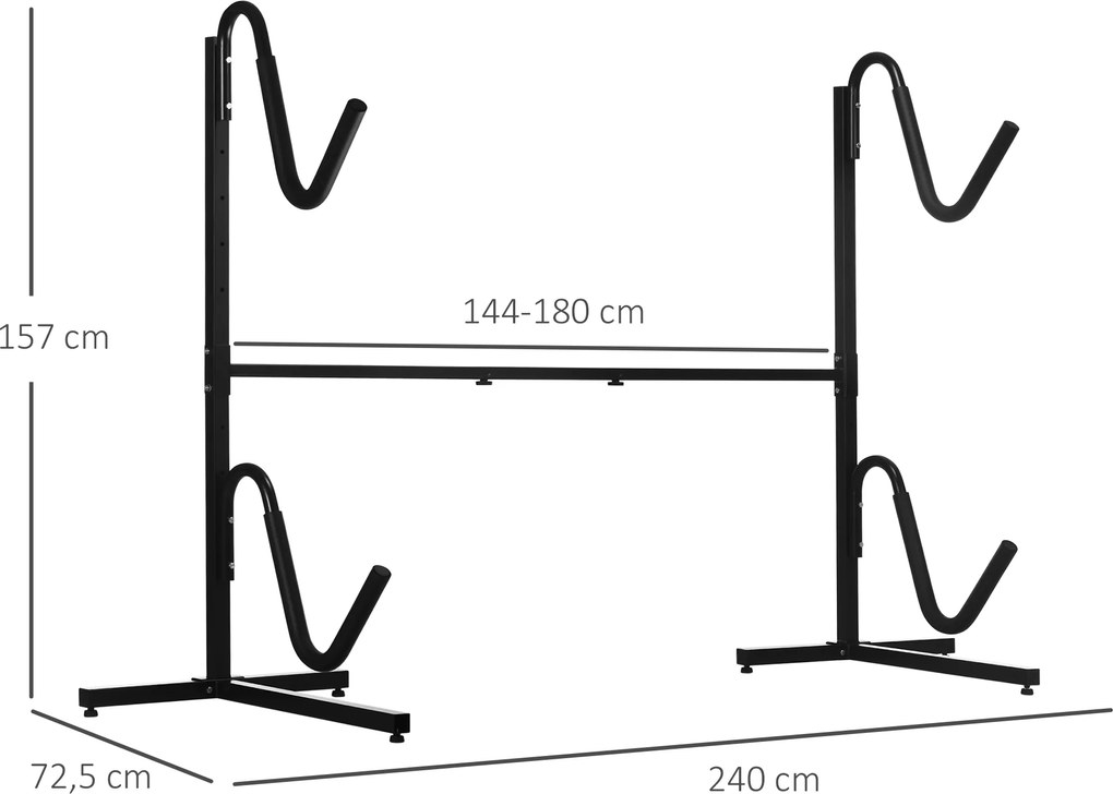 SPORTNOW Suport pentru 2 caiace, plăci de surf, stand-up paddleboards, cadru metalic, ajustabil în lățime 144-180 cm | Aosom Romania