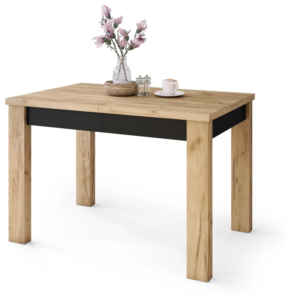 Mazzoni FONTE Stejar Craft Auriu / Negru Mat - MASĂ CLASICĂ DE BUCĂTĂRIE/LIVING EXTENSIBILĂ PÂNĂ LA 130 sau 155 cm!