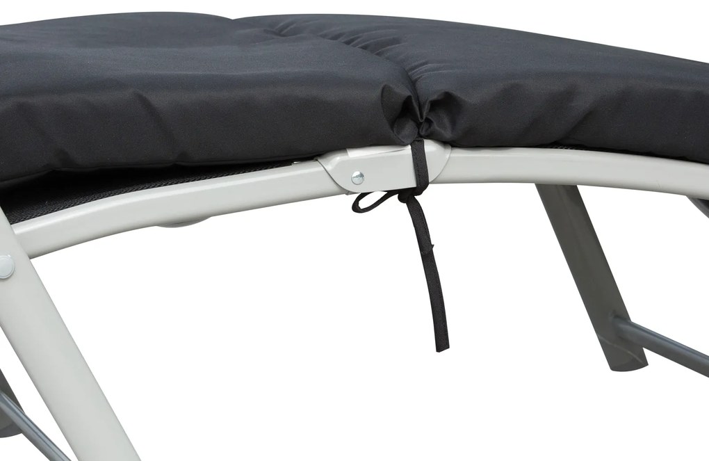 Outsunny Șezlong pliabil 7 poziții, șezlong înclinabil, confort sporit cu saltea + cotiere, metal epoxidic, textilenă, poliester Negru | Aosom Romania