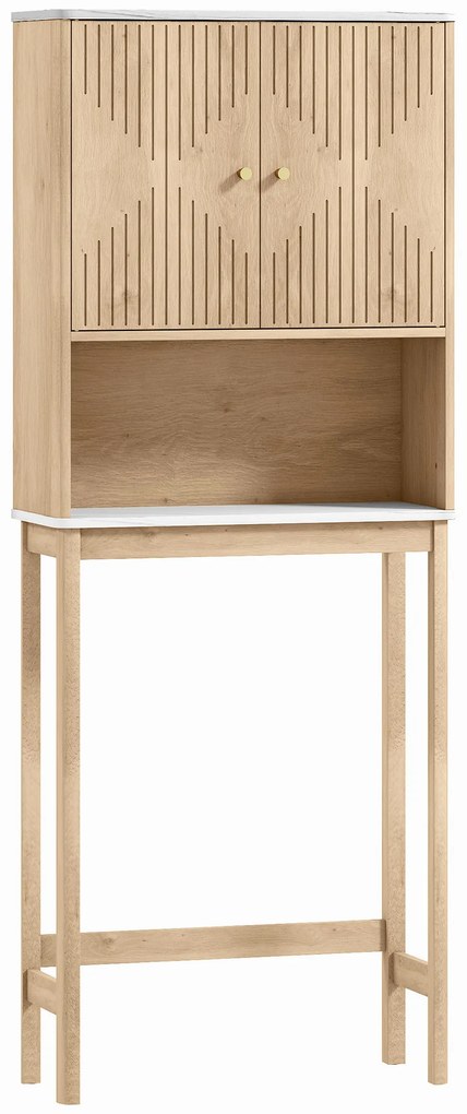 HOMCOM Dulap pentru WC deasupra toaletei, corp depozitare WC cu dulap cu uși duble și rafturi  66 x 25 x 168 cm, stejar | Aosom Romania