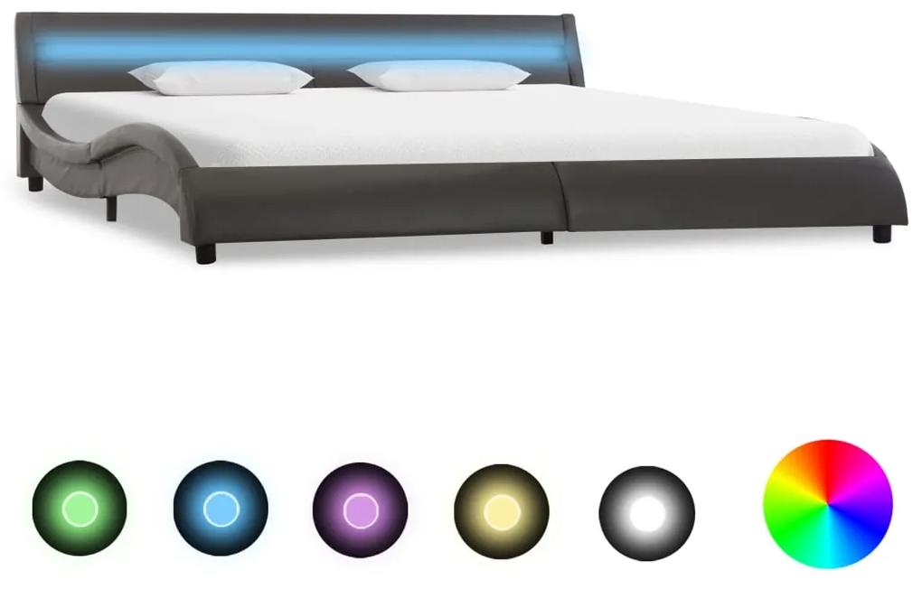 285695 vidaXL Cadru de pat cu LED, gri, 180 x 200 cm, piele ecologică
