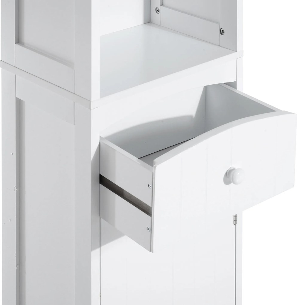 HOMCOM Dulap Înalt de Baie  cu 3 Rafturi din MDF, 34x24x170 cm, Alb | Aosom Romania