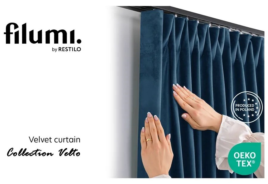Draperie albastră dimout (semi-opacă) din catifea 140x270 cm Velto – Filumi