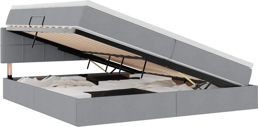 vidaXL Pat cu saltea și LED cu led Gri deschis 200 x 200 cm țesătură