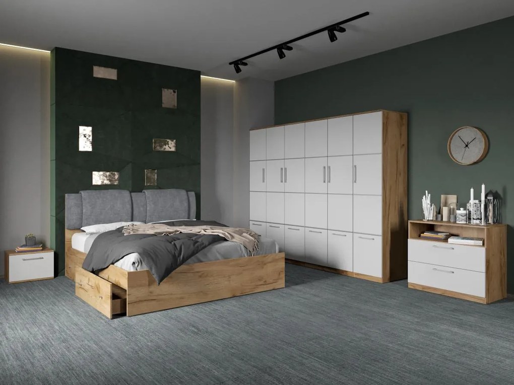Set mobila dormitor complet Alb/Stejar Adapto C17