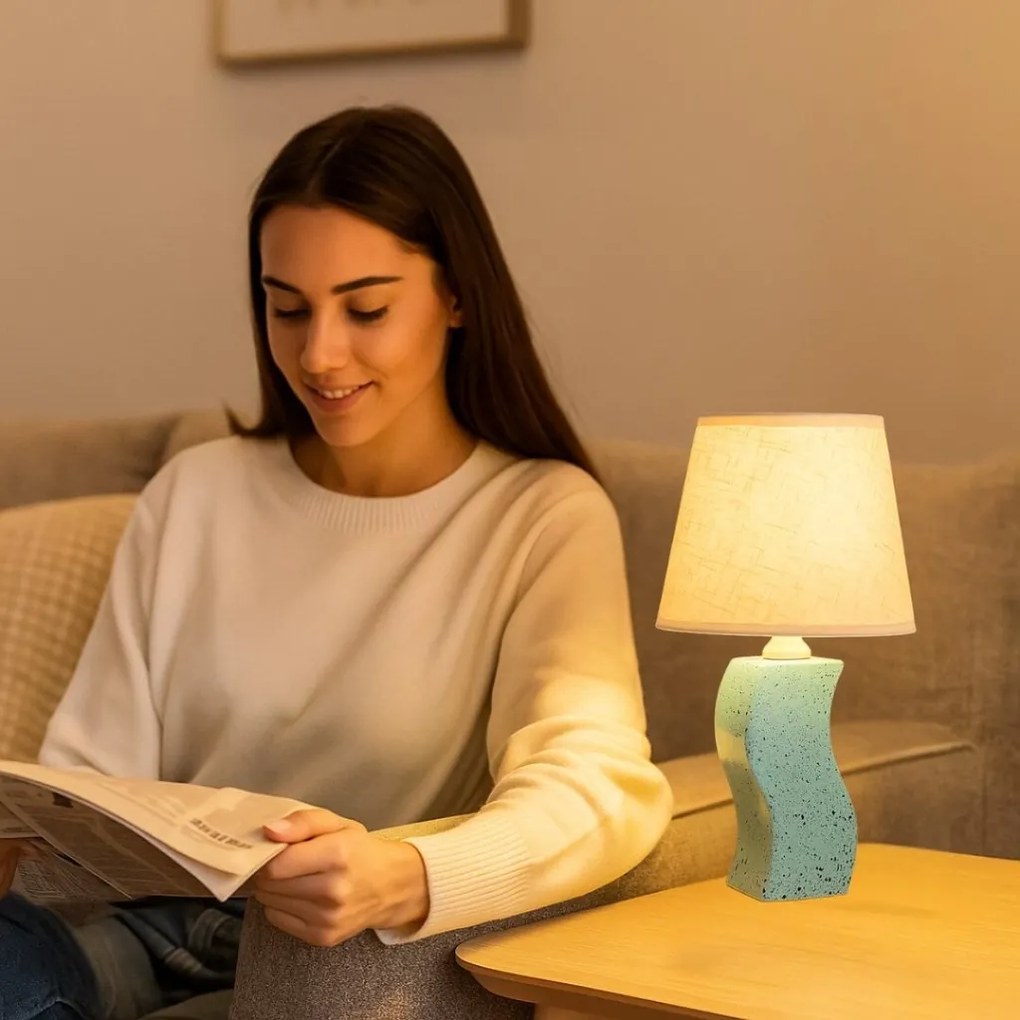 Lampa de masa ceramica albastru abajur bej Dayami