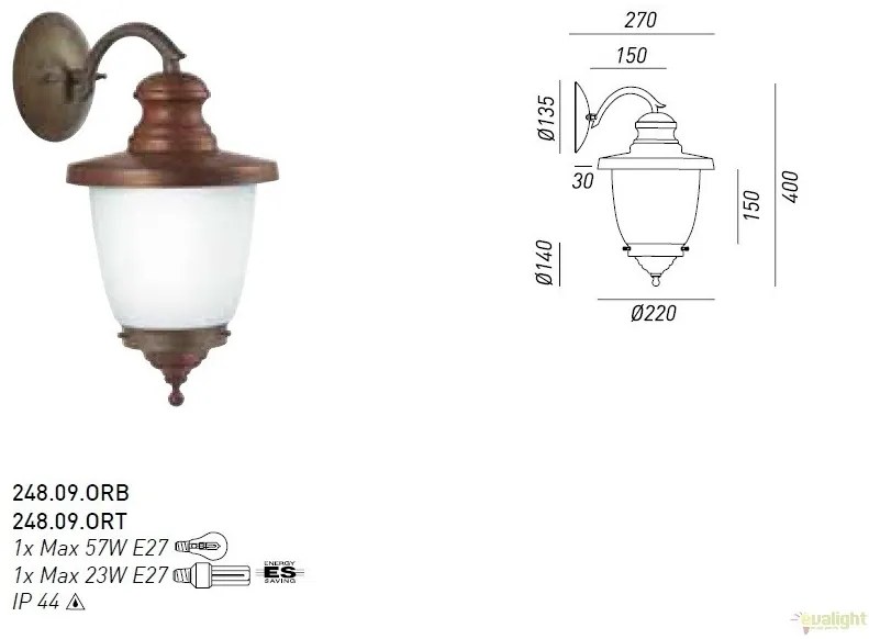 Aplica de perete exterior cu protectie IP44, Venezia 248.09.OR