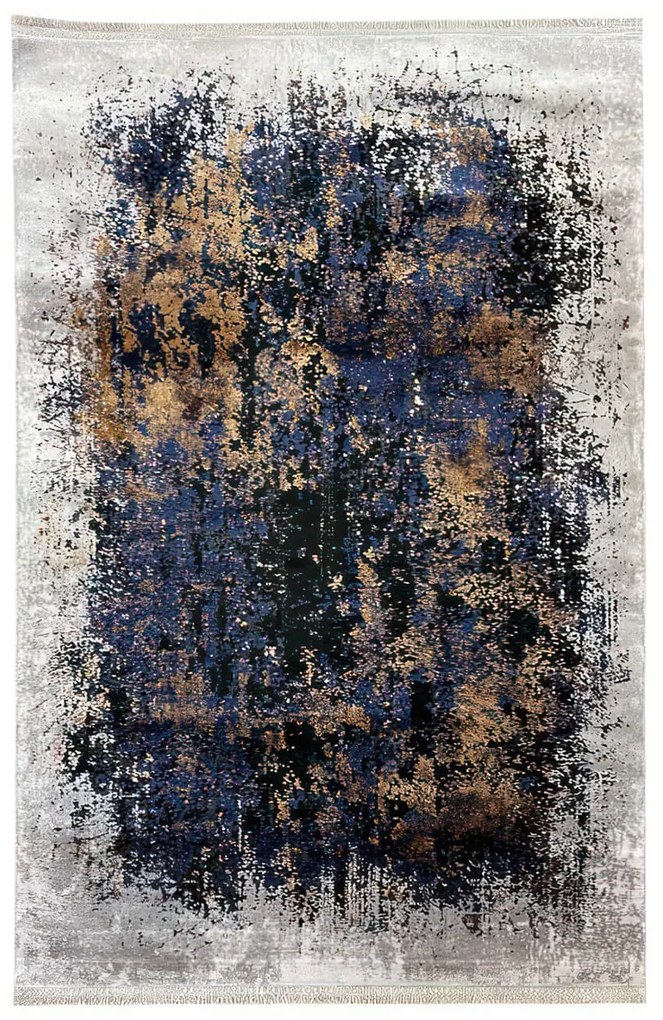 120x180 cm Covor Iconic, 55% Vascoza si 45% Acryl, Design Modern, Negru/Auriu, Densitate 2800 gr/m2