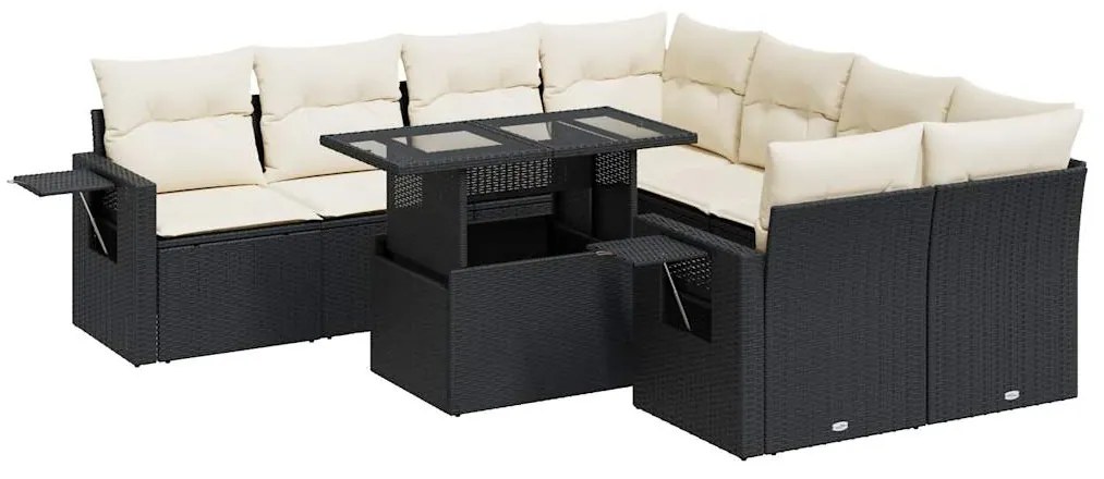 3326447 vidaXL Set mobilier de grădină cu perne, 9 piese, negru, poliratan