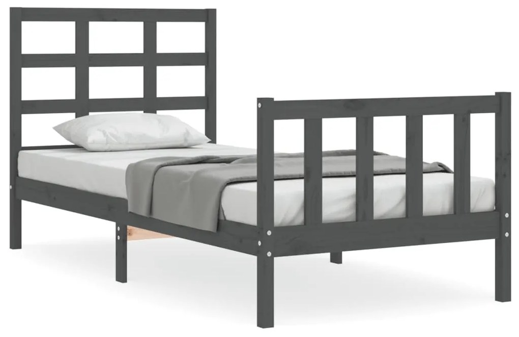 3192068 vidaXL Cadru de pat cu tăblie, gri, 90x190 cm, lemn masiv