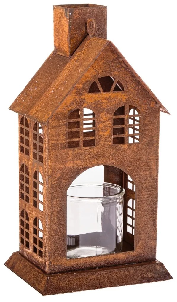 Sfeșnic metalic cu sticlă Rustic, 11 x 25 x 11 cm