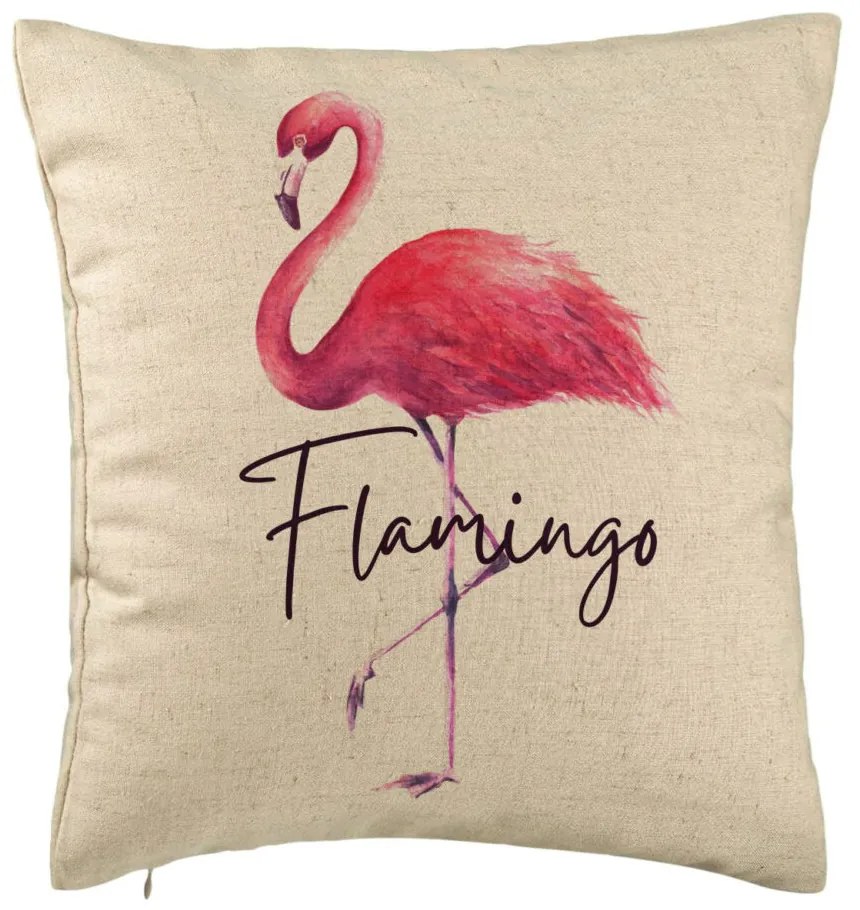 Perna Decorativa, Model Flamingo, 40x40 cm, Bej, Husa Detasabila, Burduf