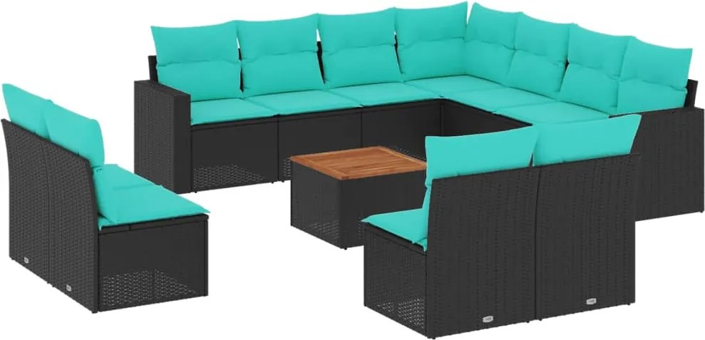 vidaXL Set mobilier de grădină cu perne, 12 piese, negru, poliratan
