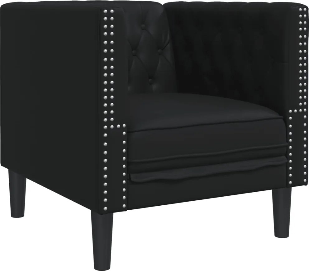 vidaXL Fotoliu Chesterfield, negru, piele ecologică