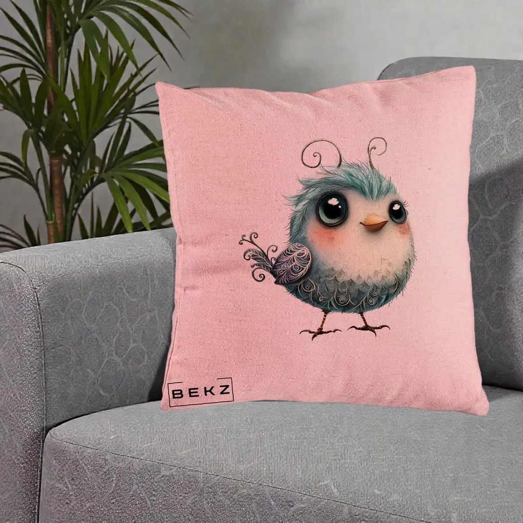 Perna Decorativa Pui Teal cu Aripioare Ornamentale, 40x40 cm, Roz, Husa Detasabila, Perna Inclusa, BEKZ®