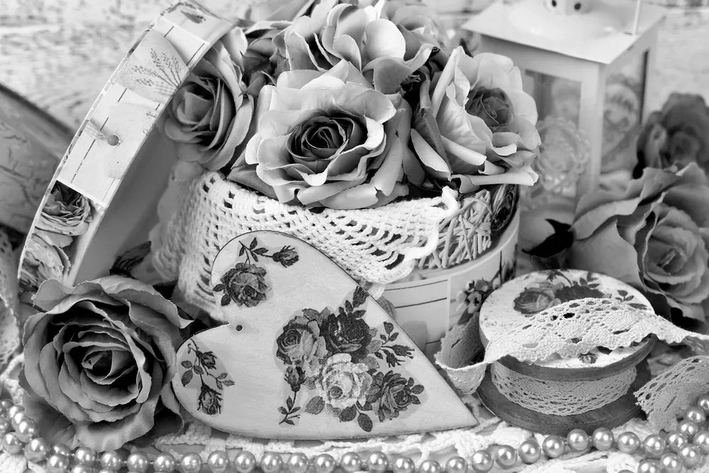 Tablou stilul vintage romantic în design alb-negru