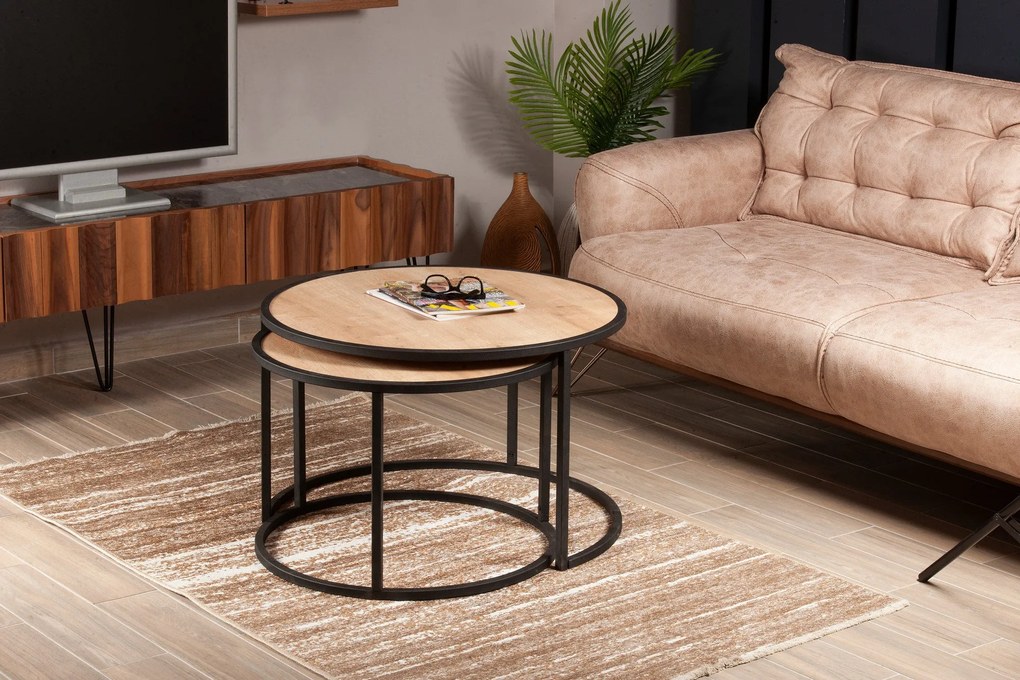 Masuta de cafea set (2 bucăți) Tambur - Oak