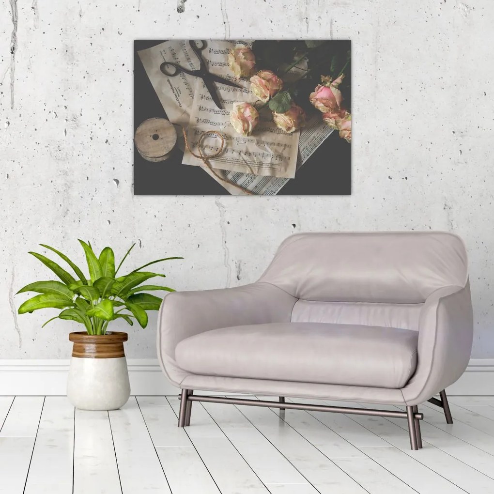 Tablou cu note muzicale și trandafiri (70x50 cm)