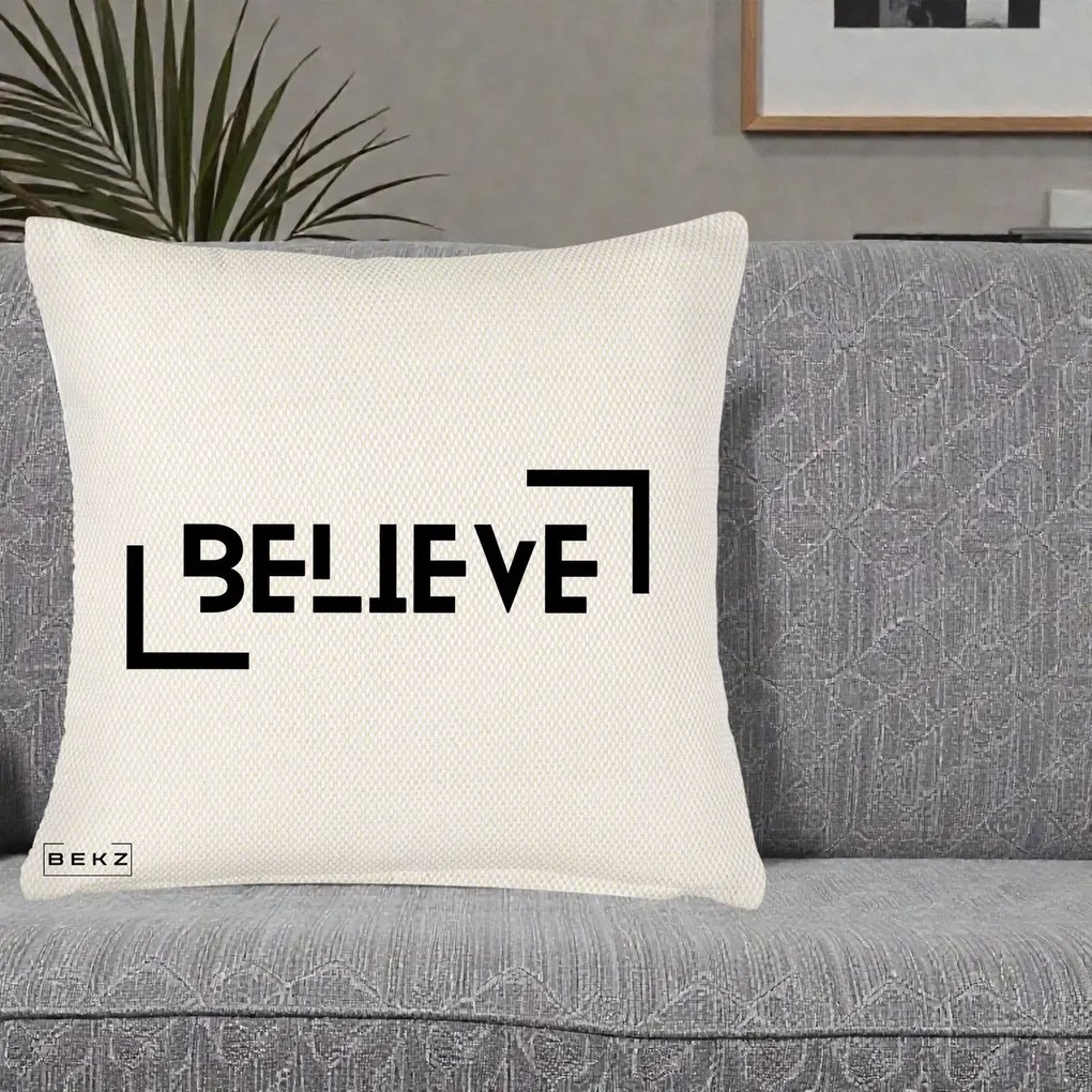 Perna Decorativa Believe Minimalist, 40x40 cm, Crem Reliefat, Husa Detasabila, Perna Inclusa, BEKZ®