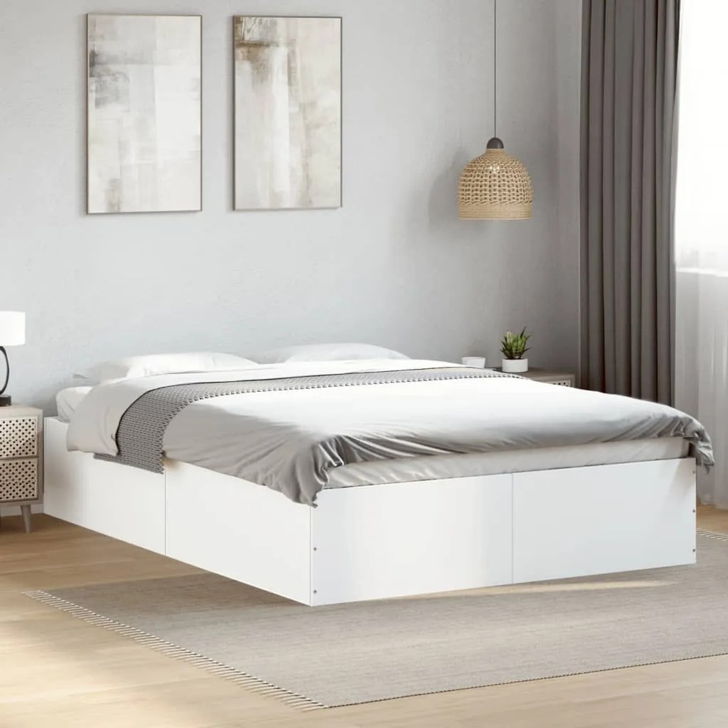 vidaXL Cadru de pat, alb, 140x190 cm, lemn prelucrat