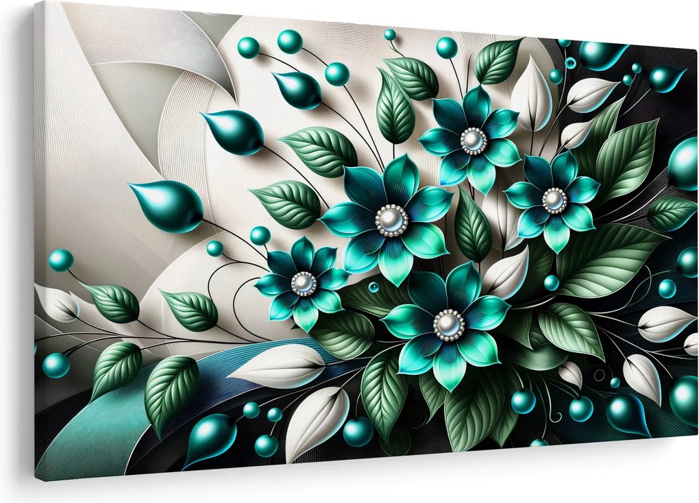 Tablou - Flori turcoaz 3D (90x60 cm)