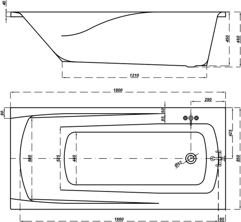 Cada baie incastrata Cersanit Zen, 180 x 85 cm, dreptunghiulara, alb lucios - Resigilata 1800x850 mm