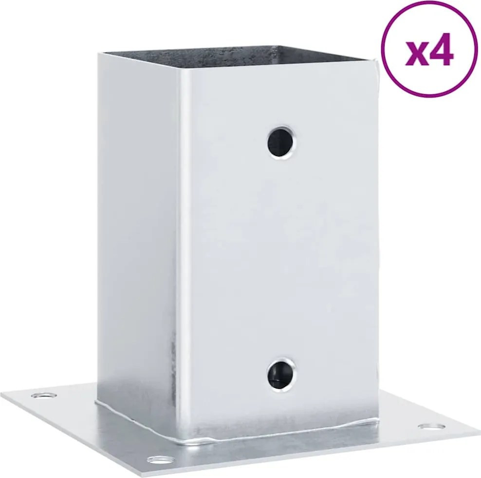 vidaXL Baze stâlp pătrate 4 buc Argintiu 91x91 mm Oțel galvanizat