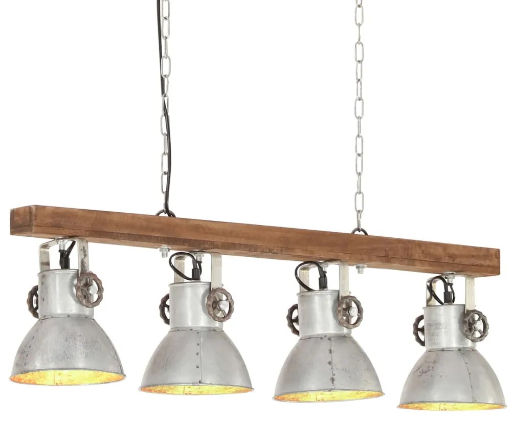 vidaXL Lampă suspendată industrială, argintiu, lemn de mango, E27