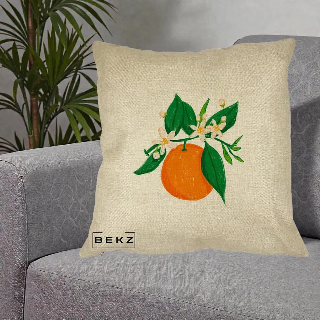 Perna Decorativa Portocala in Floare, 40x40 cm, Crem, Husa Detasabila, Perna Inclusa, BEKZ®