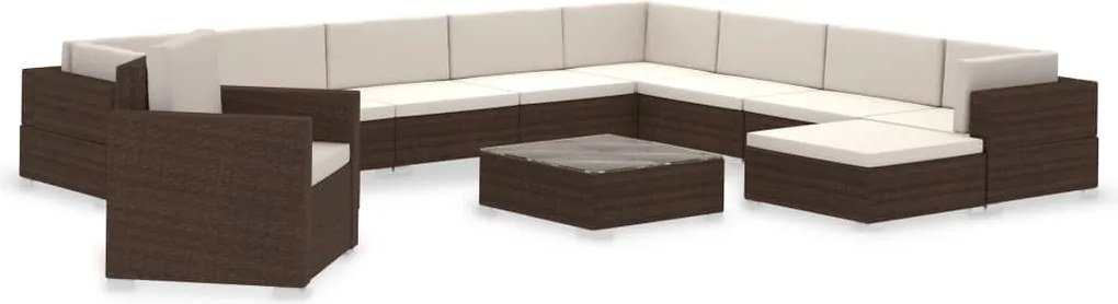 vidaXL Set mobilier de grădină cu perne, 12 piese, maro, poliratan