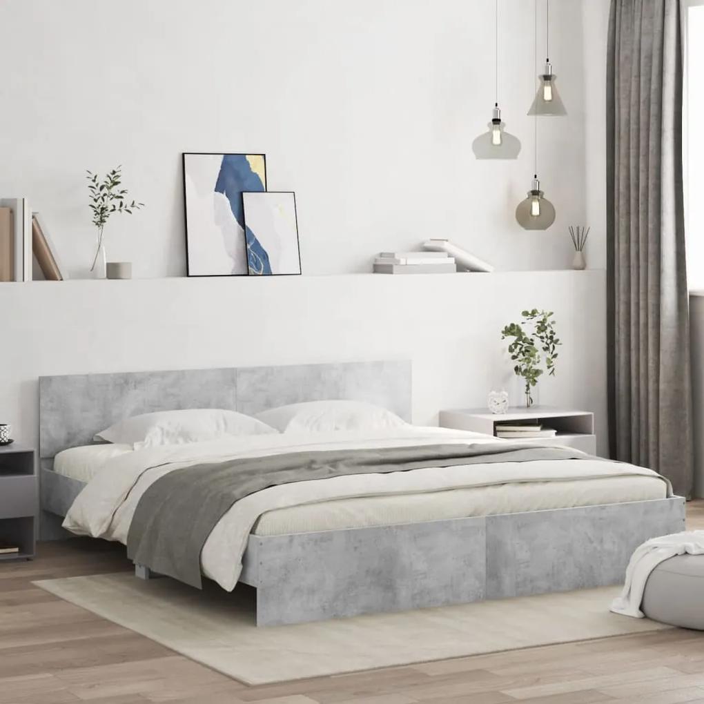 3207458 vidaXL Cadru de pat cu tăblie, gri beton, 200x200 cm