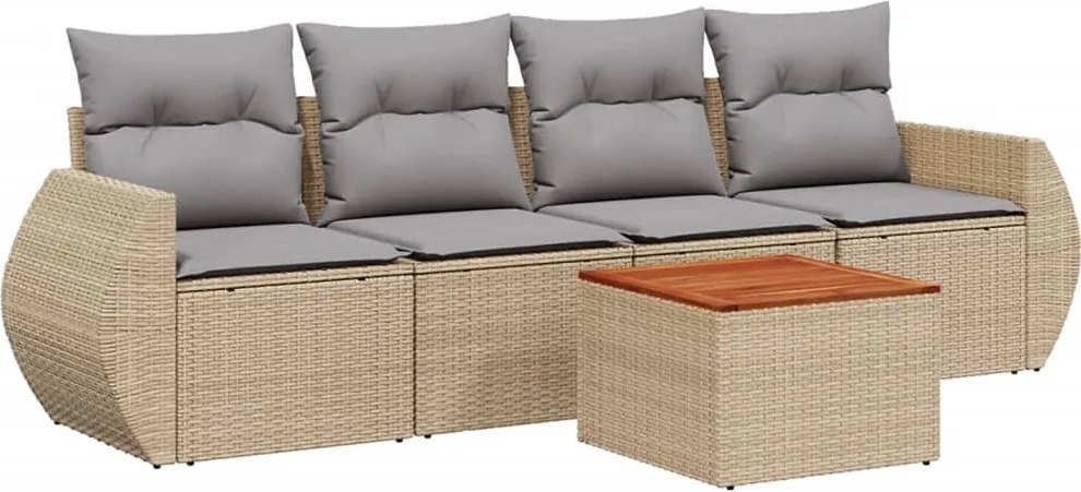 vidaXL Set canapele de grădină cu perne, 5 piese, bej, poliratan