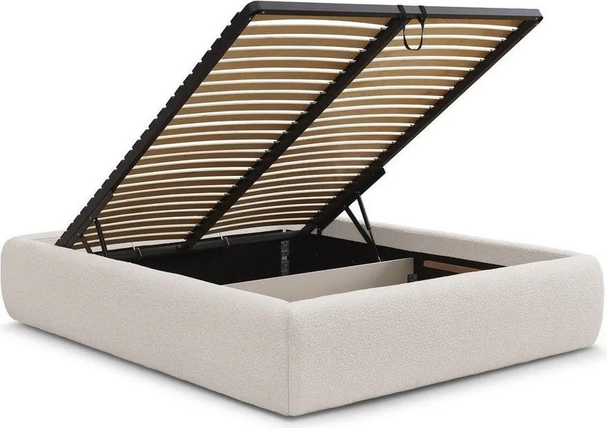 Pat matrimonial alb tapițat cu spațiu de depozitare/fără tăblie cu somieră 180x200 cm Inera – Bobochic Paris