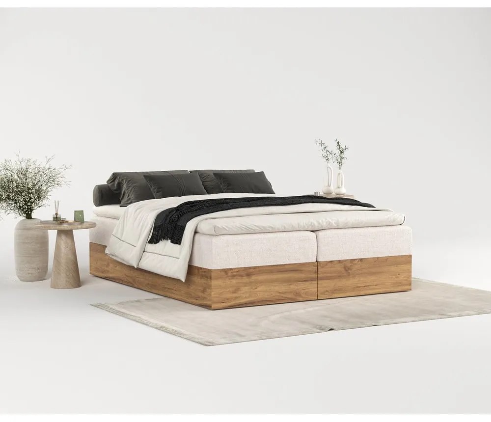 Pat boxspring bej/în culoare naturală cu spațiu de depozitare 160x200 cm Faro – Maison de Rêve