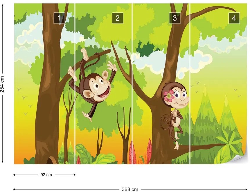 Fototapet GLIX - Cartoon Monkeys + adeziv GRATUIT Papírová tapeta  - 368x254 cm