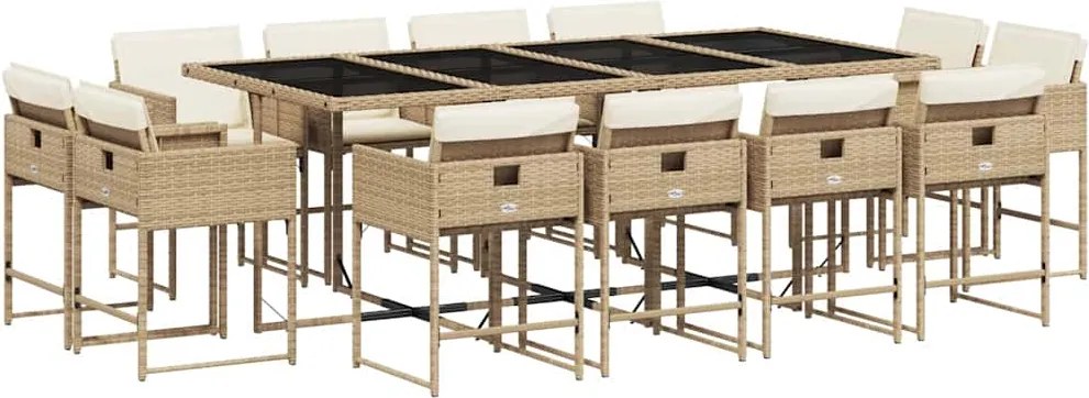 vidaXL Set mobilier de grădină cu perne, 13 piese, bej, poliratan