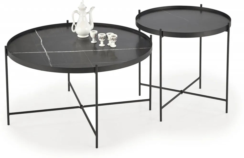 Set 2 mese de cafea Julieta marmura neagra/negru