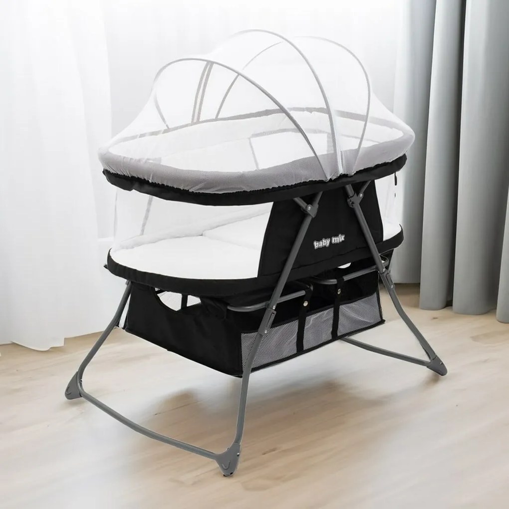 Pătuț pliabil Baby Mix Dreamy Nest negru, 92 x 70x 76 cm