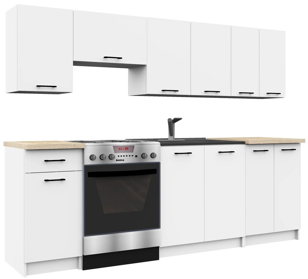 Set mobilier bucătărie 240 cm Ozara II (Alb). 1069376