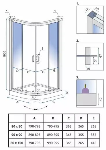 Cabina dus cu cadita semirotunda Rea Look cu doua usi culisante 80x100 crom lucios stanga