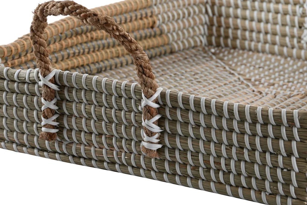 Set 2 tăvi decorative din iarbă de mare împletită, natur și galben, 15 x 52 x 38 cm, „Séry”