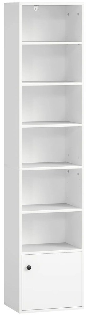 HOMCOM Bibliotecă de 7 Niveluri Etajeră Modernă pentru Cărți cu Polițe Deschise și Ușă 40x30x180 cm Alb | Aosom Romania