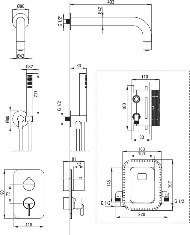 Set de Duș cu Montare Îngropată, cu BOX pentru Baterie și Pară de Duș - Finisaj: Oțel BXYZFQSM