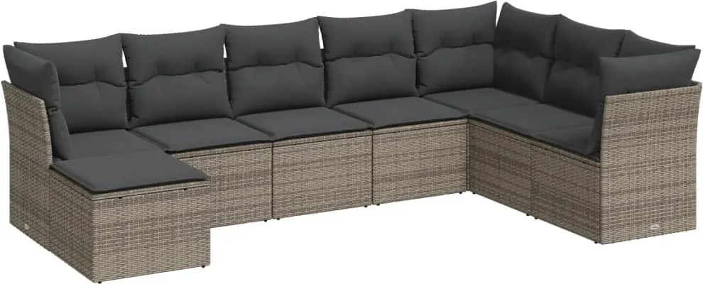 vidaXL Set canapele de grădină cu perne, 8 piese, gri, poliratan