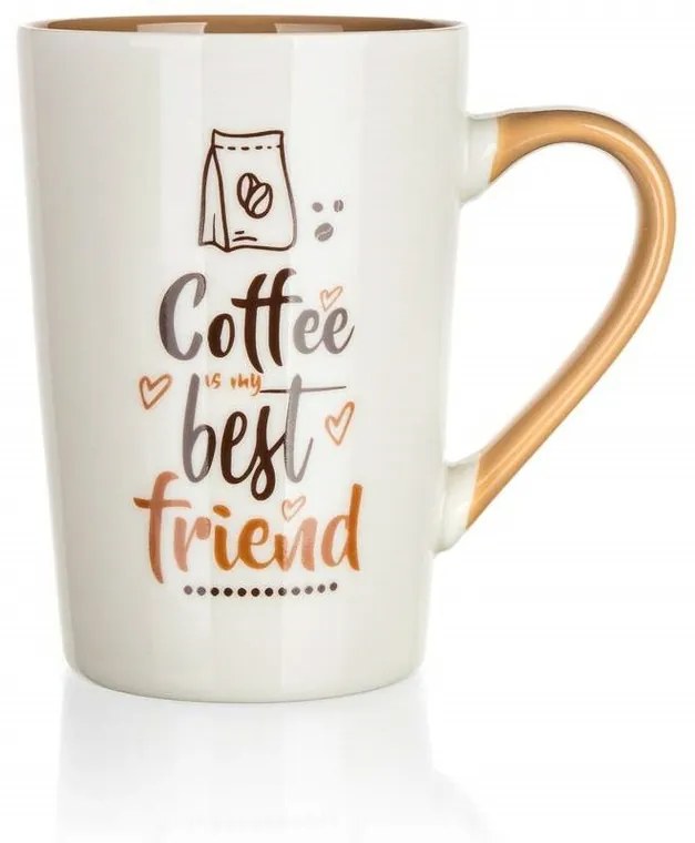 Set 4 căni din ceramică Banquet COFFE BESTFRIEND 450 ml, alb